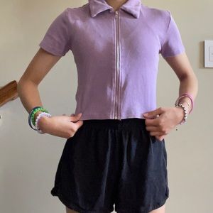 cropped purple zip up shirt